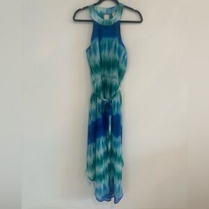 Blue and Green Sleeveless Maxi Dress